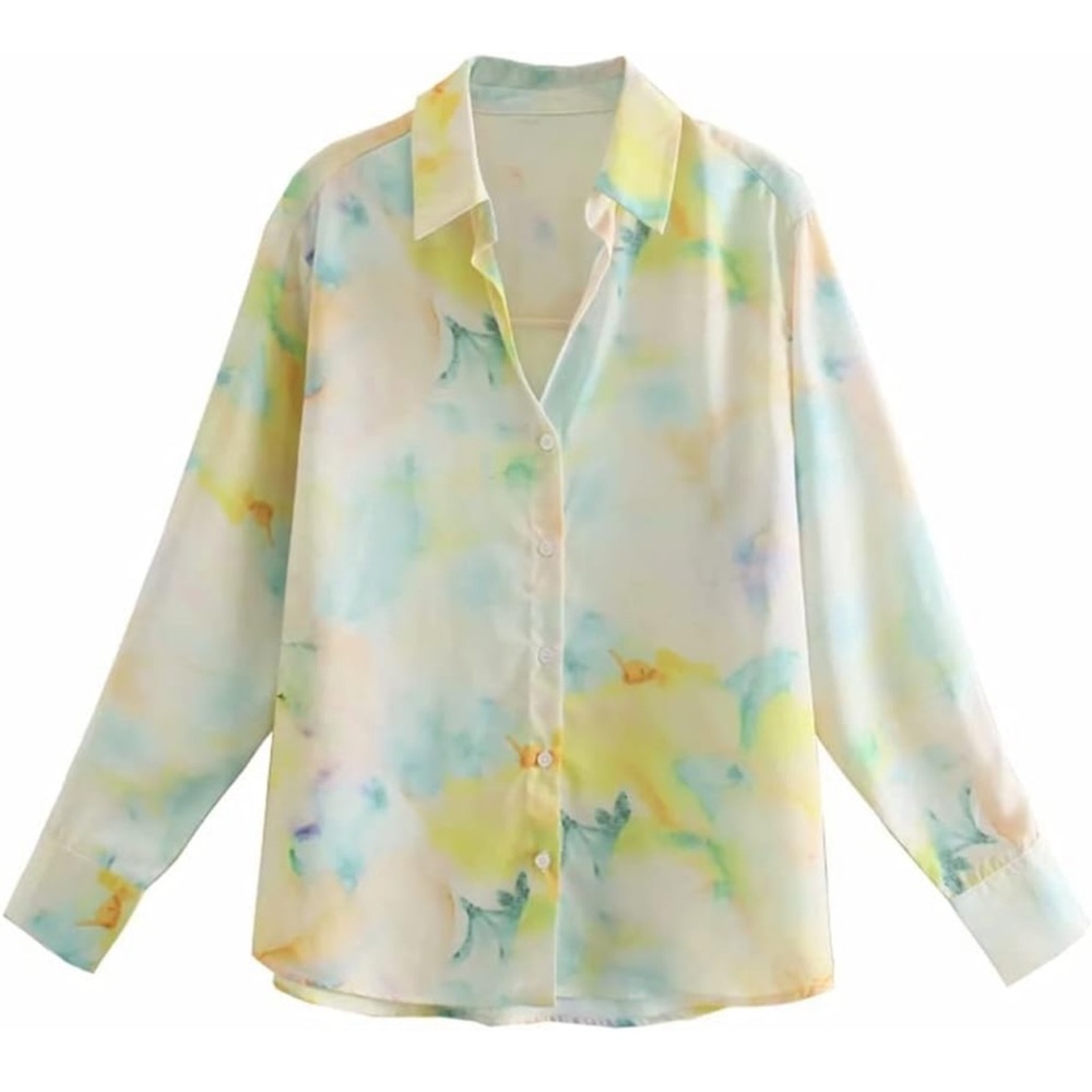 Zara Watercolor Silky Blouse